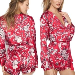 Victoria's Secret Red Satin Long Sleeve Sleep Romper Size XS Extra Small